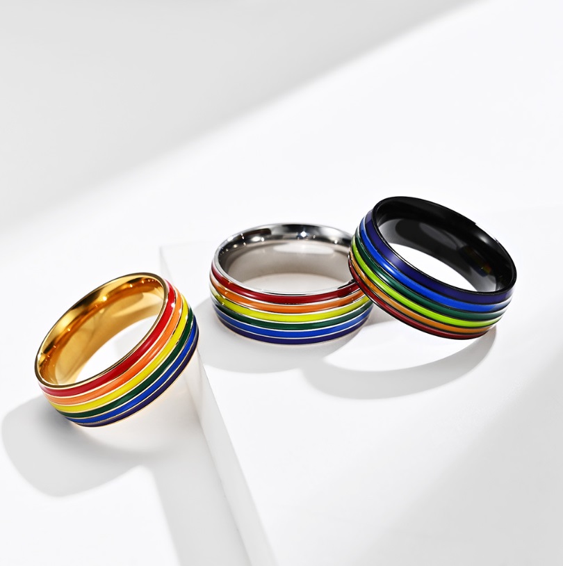 Rainbow Enamel Stainless Steel Ring 